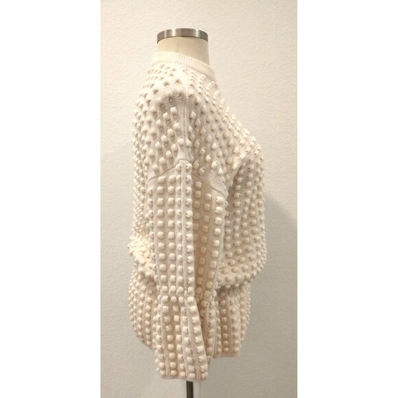 j.ing Ivory Cream Popcorn Knit Textured Drawstring Bell Sleeve sweater S - Picture 2 of 13